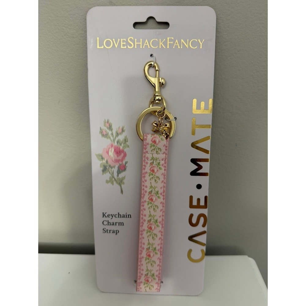 LoveShackFancy Case-Mate Keychain Charm Strap Women OS Pink Floral Gold NWT